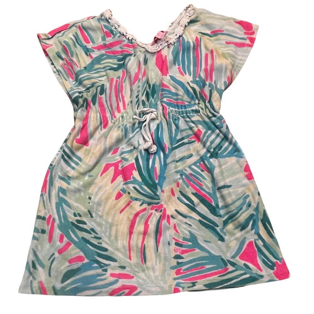 Lilly Pulitzer Girls M Terry Tropical‎ Print Dress Drawstring Waist Cover Up